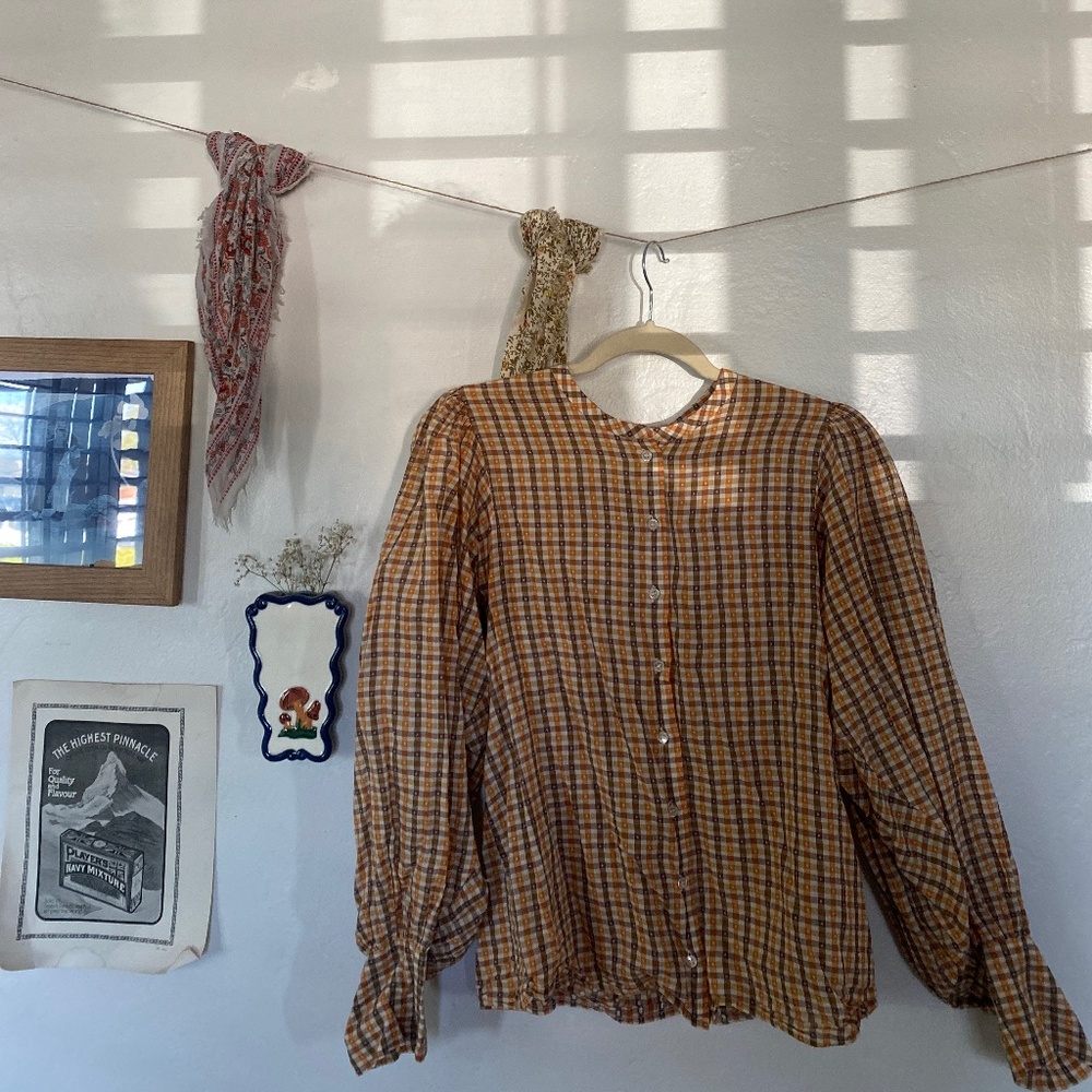 Doen Scarlet Blouse in Orange Meringue Plaid Size Medium